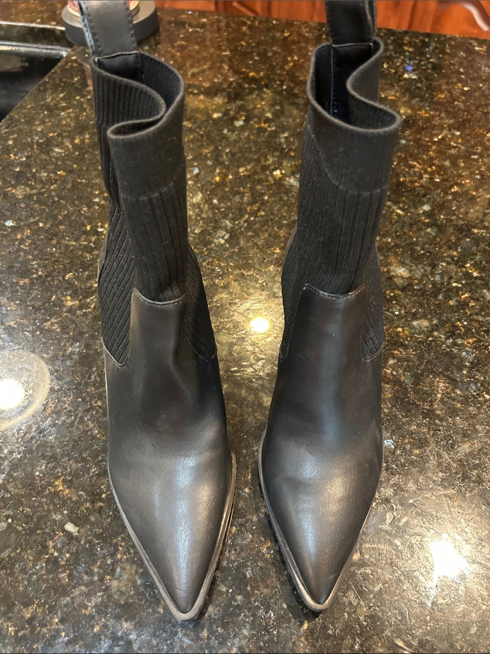 Pointed Toe Black Sock Ankle Boots for Women